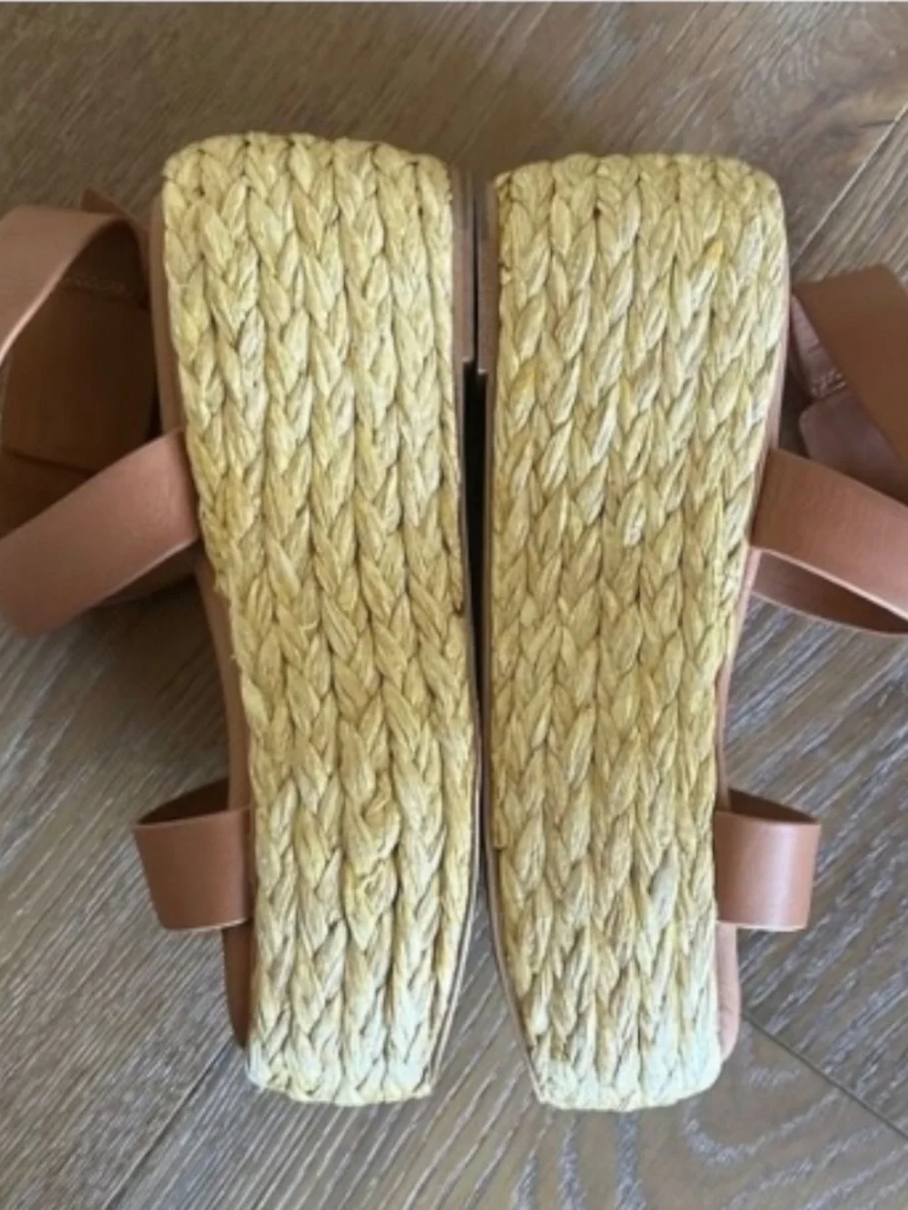 DONNA KARAN PURE Lolah Raffia Platform Sandal Cognac Leather Size 6.5 NEW